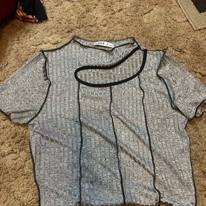 Love J Gray Asymmetrical Fitted T-Shirt